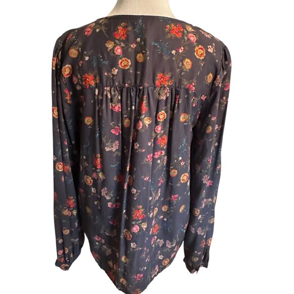 Lucky Brand Modal Button Top Womens Medium Dusty Blue Floral V-Neck Boho Blouse - Picture 5 of 10